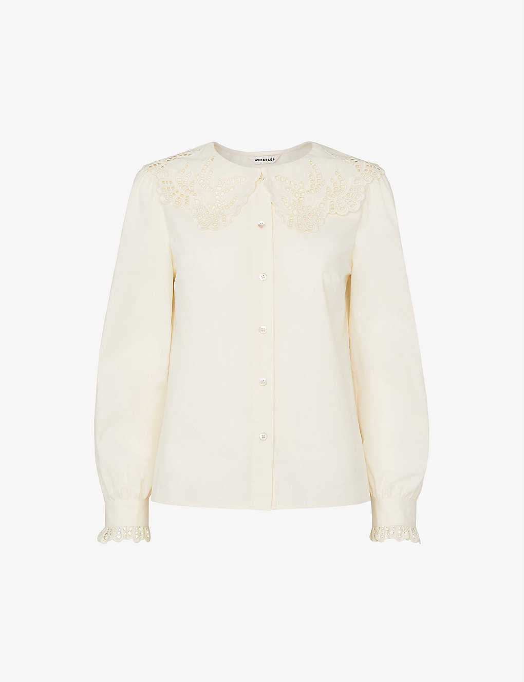 WHISTLES WHISTLES WOMEN'S IVORY LACE-EMBELLISHED COTTON BLOUSE,41723918