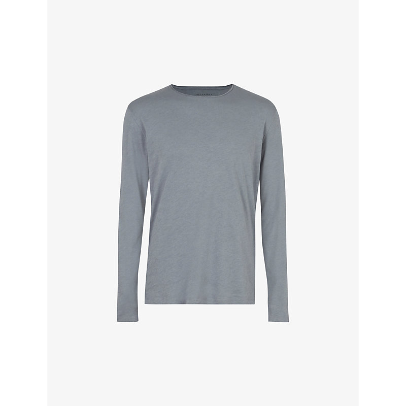 Allsaints Mens Twilight Grey Figure Long-sleeved Relaxed-fit Cotton T-shirt Xs