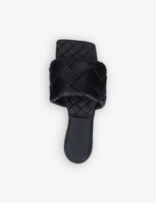 Shop Bottega Veneta Women's Black Intrecciato-woven Leather Mules