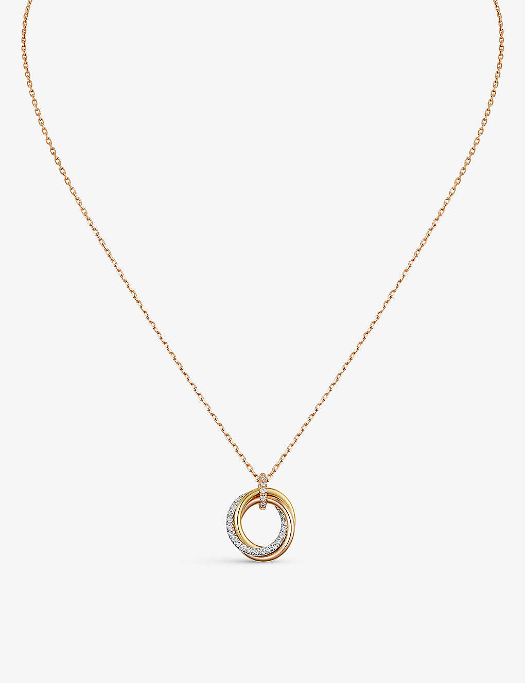 Cartier Womens Tri-gold Trinity Diamond And 19ct Rose, White And Yellow-gold Necklace
