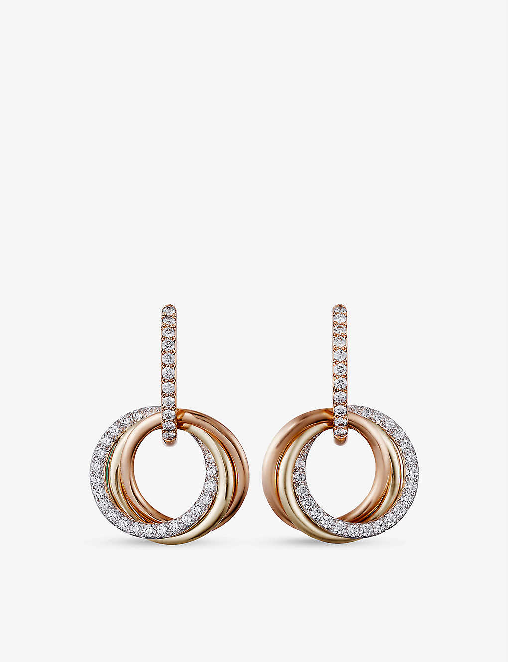 Cartier White, Yellow, Rose Gold And Diamond Trinity Earrings In Tri-gold
