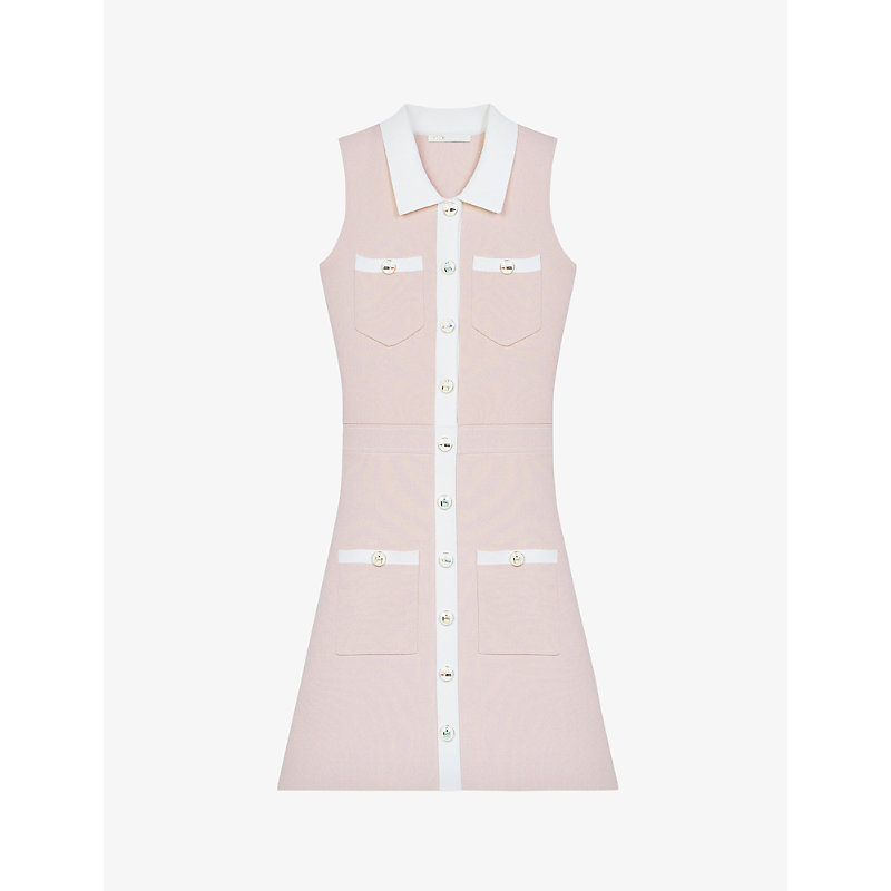 Maje Womens Pale Pink Revisto Contrast-trim Woven Mini Dress 8