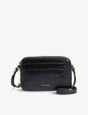 Ted Baker Debbi Crocodile-embossed Leather Camera In Black