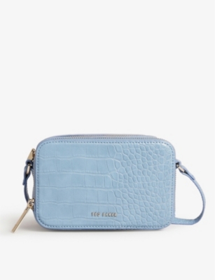 Ted Baker Debbi Crocodile-embossed Leather Camera In Lt-blue