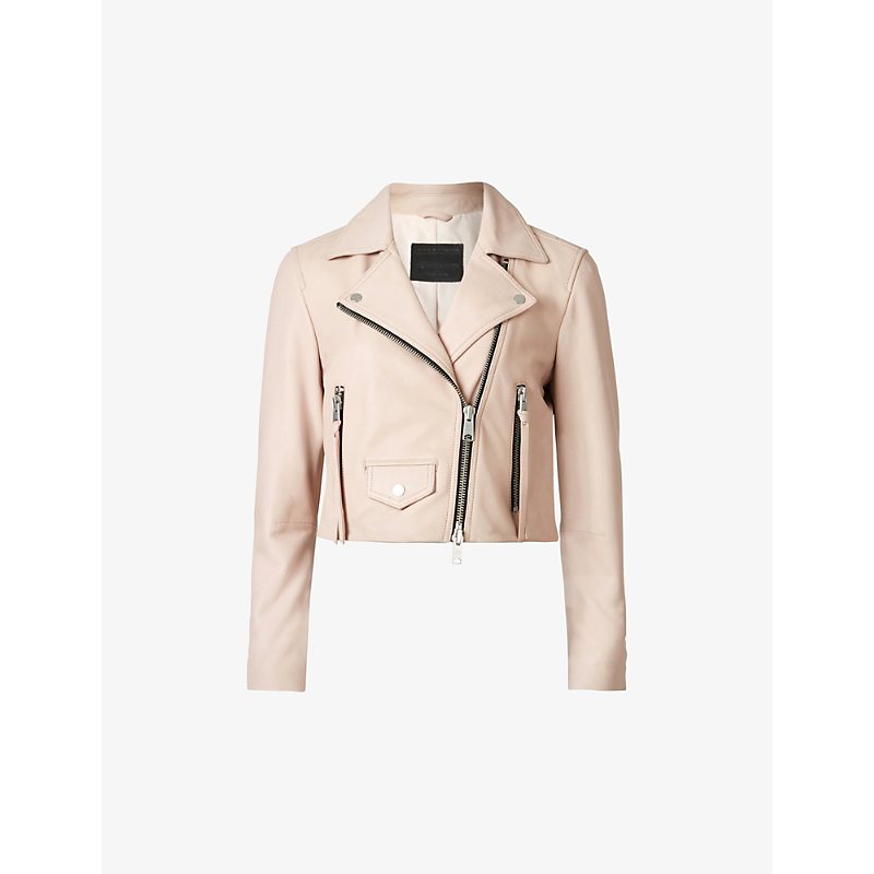 ALLSAINTS WOMENS PALE PINK ELORA CROPPED LEATHER JACKET 12,R03680550