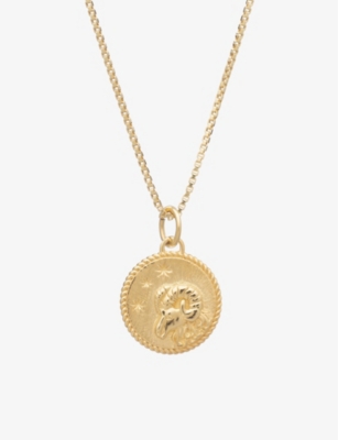 Rachel Jackson Zodiac Coin Aries Short 22ct Gold-plated Sterling Silver Necklace