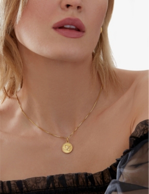 RACHEL JACKSON: Zodiac Coin Sagittarius short 22ct gold-plated sterling silver necklace
