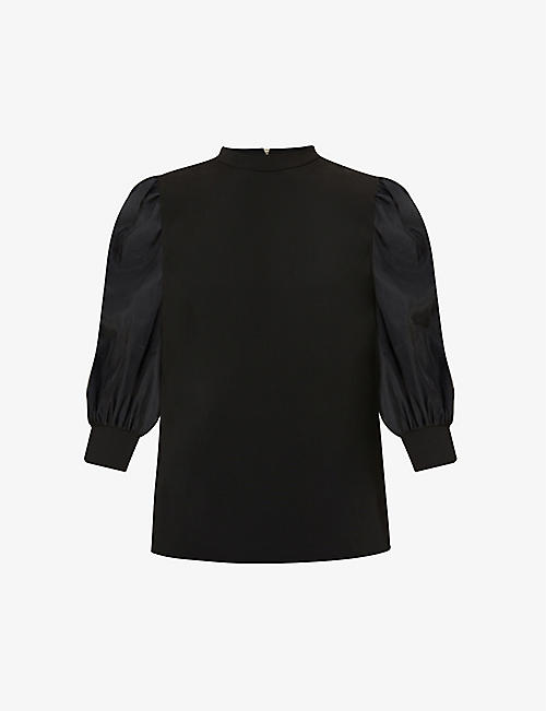 TED BAKER: Puffed-sleeve round-neck organza top