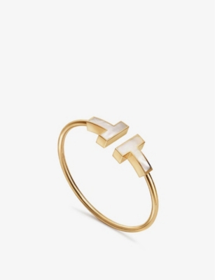 Tiffany T Wire Ring in Rose Gold with Diamonds and Mother-Of-Pearl