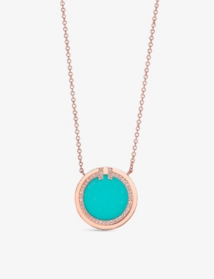 Tiffany & Co Womens 18k Rose Gold Tiffany T Circle 18ct Rose-gold, Turquoise And Diamond Pendant Nec