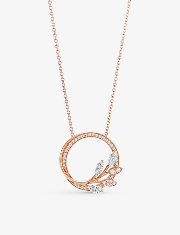 Vine Circle small 18ct rose-gold and 0.39ct brilliant- and marquise-cut diamond pendant necklace