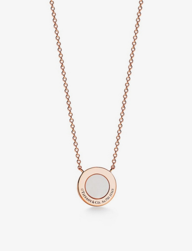 Tiffany T Two Circle 18ct rose-gold, diamond and mother-of-pearl pendant necklace