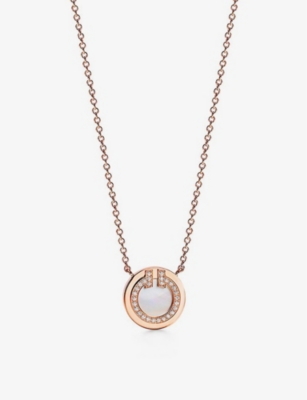 TIFFANY & CO: Tiffany T Two Circle 18ct rose-gold, diamond and mother-of-pearl pendant necklace