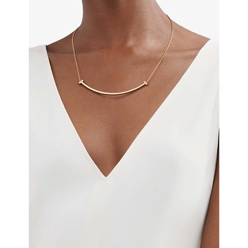 Shop Tiffany & Co Womens 18k Rose Gold Tiffany T Smile Extra-large 18ct Rose-gold Necklace