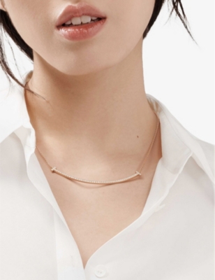 Shop Tiffany & Co Womens 18k Rose Gold Tiffany T Smile Extra-large Diamond And 18ct Rose-gold Necklace