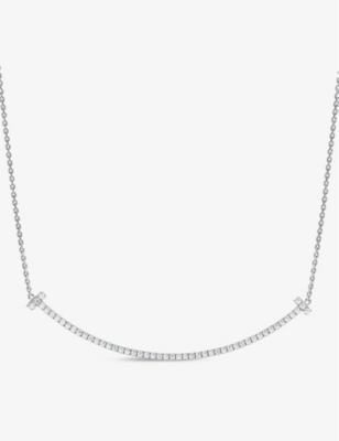 Tiffany & Co Mens 18k White Gold Tiffany T Smile Extra-large Diamond And 18ct White-gold Necklac