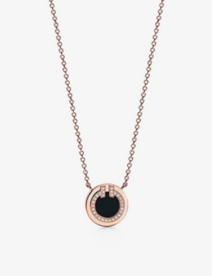 Tiffany & Co Womens 18k Rose Gold Tiffany T Two Circle 18ct Rose-gold, Diamond And Black Onyx Pendan