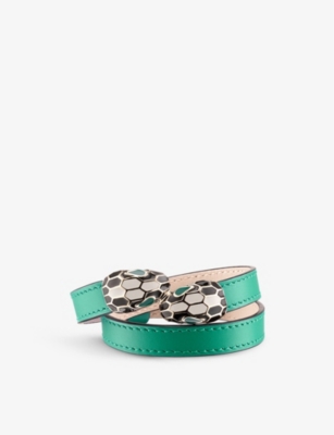 BVLGARI: Serpenti Forever wrap-around leather and enamel bracelet