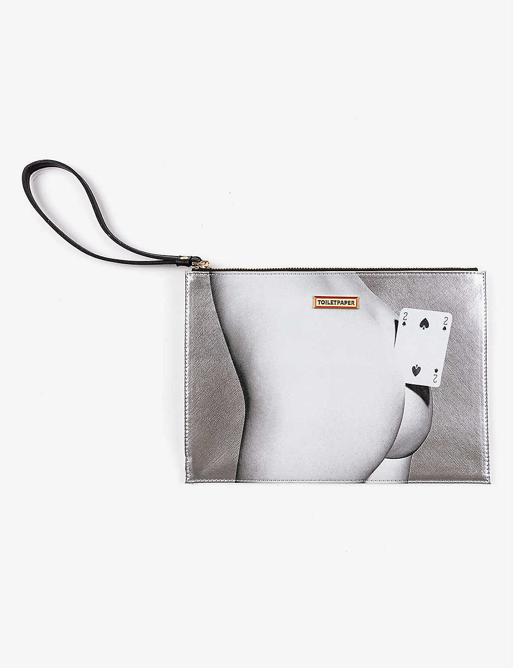 Seletti Two Of Spades Faux Leather Pouch Bag In Grey