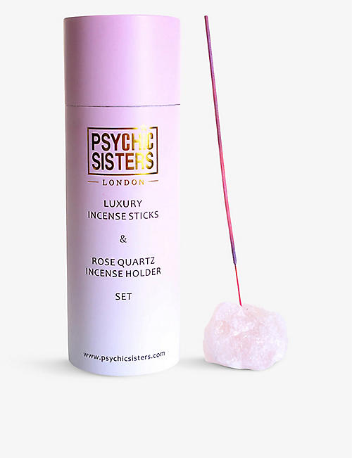PSYCHIC SISTERS: Natural rose quartz incense holder gift set