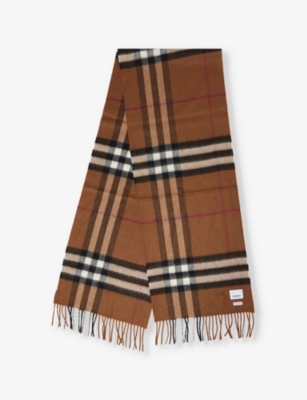 BURBERRY: Giant check tasselled-trim cashmere scarf