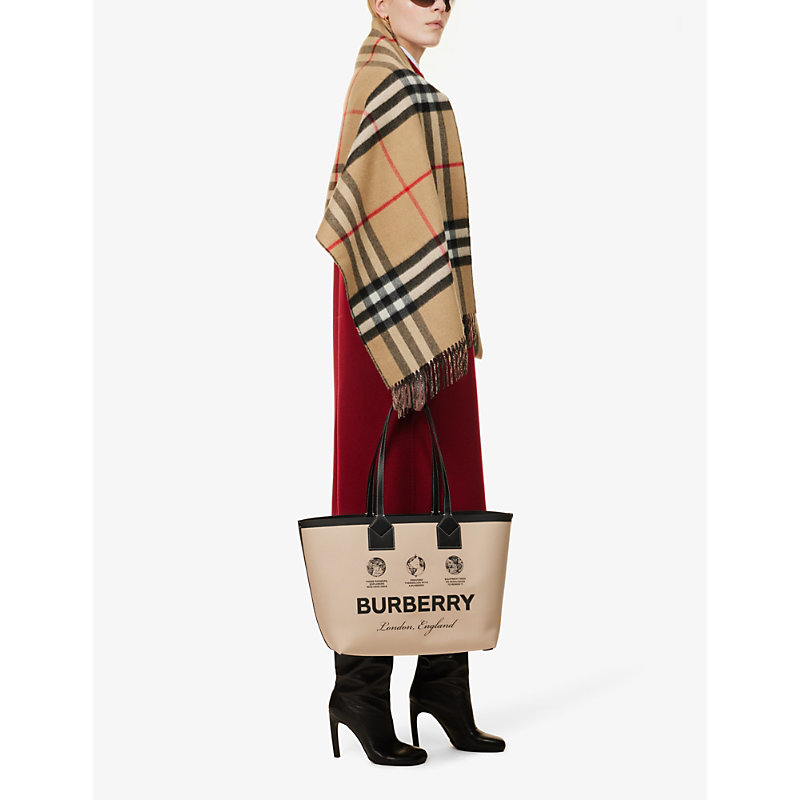 Shop Burberry Womens Black Giant Check Tasselled-trim Cashmere Scarf