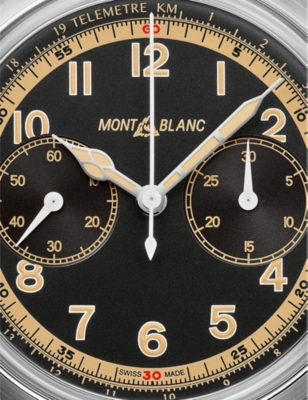 Shop Montblanc Mb125581 1858 Monopusher Chronograph Stainless Steel And Leather Watch In Brown
