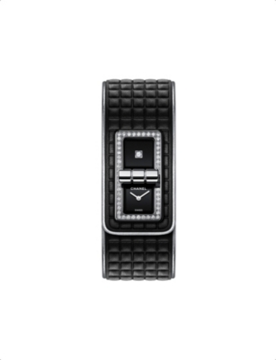 Pre-owned Chanel Womens Black H6208 Code Coco Steel, Leather And 0.58ct Brilliant-cut Diamond Watch