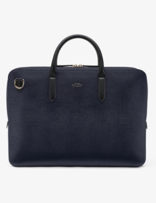 Smythson Panama Slim Lightweight Leather Briefcase In Navy