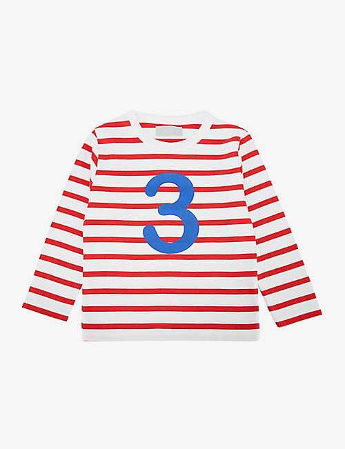 BOB & BLOSSOM: 'Three' striped cotton T-shirt 3-4 years