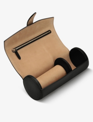 Smythson Panama Calf Leather Watch And Jewellery Roll In Black