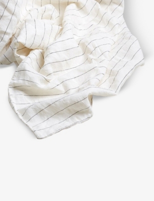 Shop Piglet In Bed White Luna Stripe-print Linen Duvet Cover