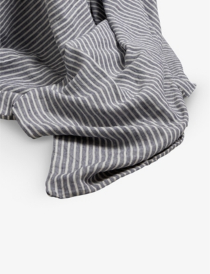 Shop Piglet In Bed Vy Midnight Stripe Linen Duvet Cover In Navy