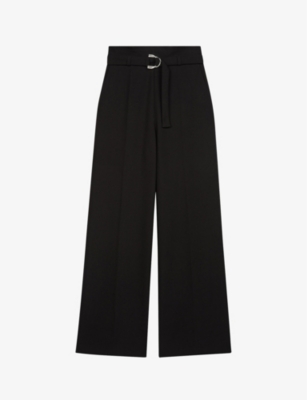 Shop Maje Women's Black Parc Wide-leg Stretch-woven Trousers