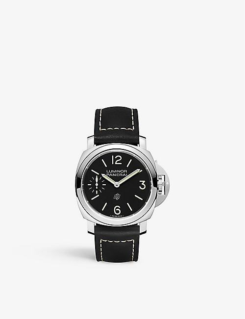 PANERAI: PAM01084 Luminor Logo stainless-steel and leather hand-wound watch
