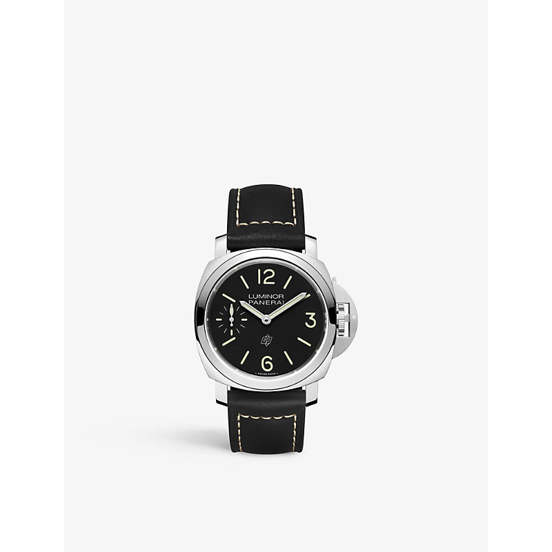 Panerai Pam01084 Luminor Logo Stainless-steel And Leather Hand-wound Watch In Black