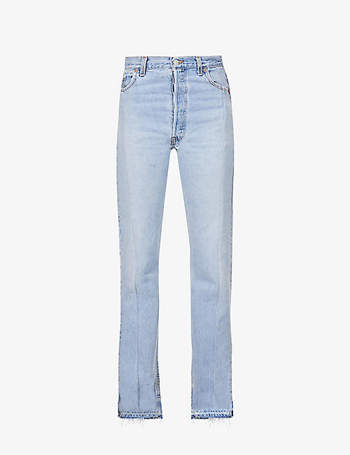 EB DENIM: Upcycled Unraveled Split Hem straight-leg high-rise jeans