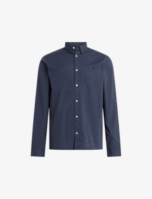 Allsaints Hawthorne Ramskull Stretch Fit Shirt In Admiral Blue
