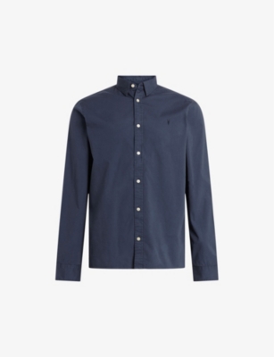 Shop Allsaints Men's Admiral Blue Hawthorne Slim-fit Stretch-cotton Shirt