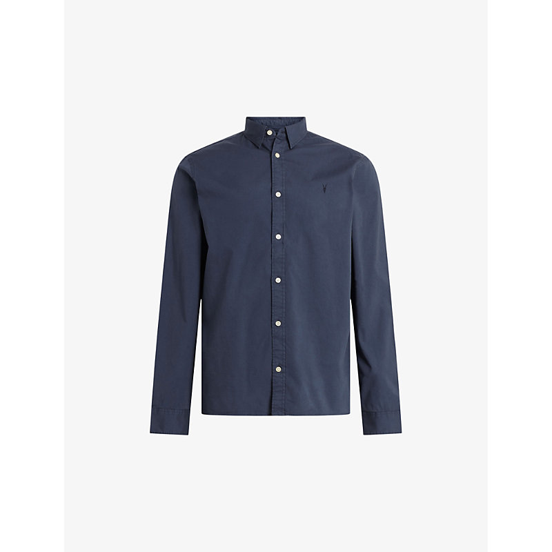 Shop Allsaints Hawthorne Slim-fit Stretch-cotton Shirt In Admiral Blue