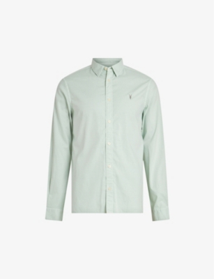 Allsaints Mens Aquatic Blue Hawthorne Slim-fit Stretch-cotton Shirt