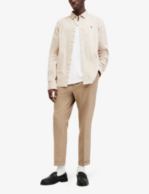 Shop Allsaints Hawthorne Slim-fit Stretch-cotton Shirt In Bailey Taupe