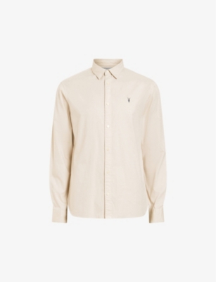 Shop Allsaints Hawthorne Slim-fit Stretch-cotton Shirt In Bailey Taupe