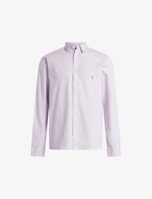 Shop Allsaints Men's Smokey Lilac Hawthorne Slim-fit Stretch-cotton Shirt
