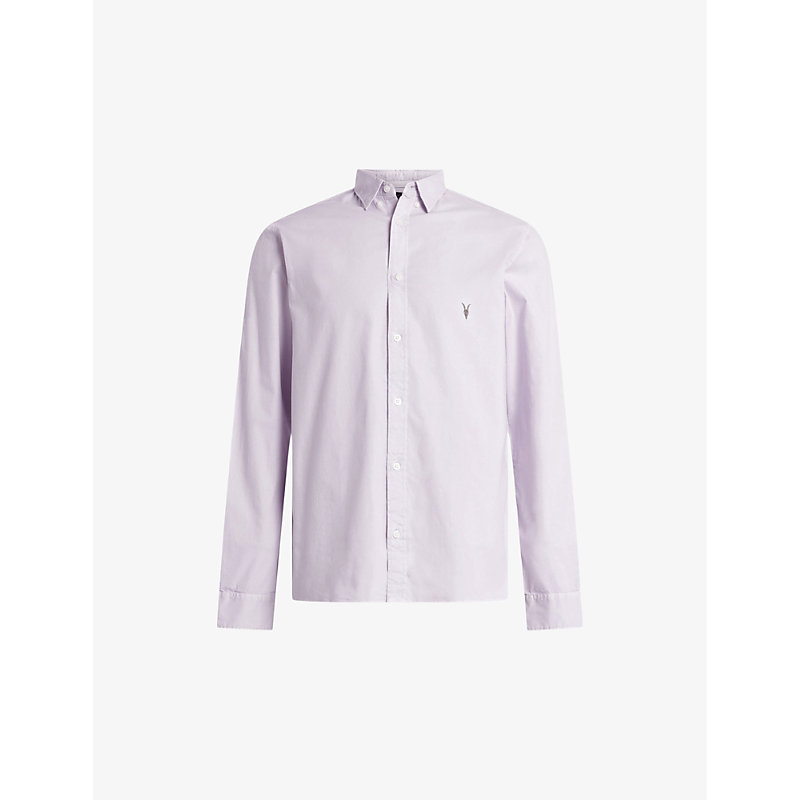 Shop Allsaints Men's Smokey Lilac Hawthorne Slim-fit Stretch-cotton Shirt