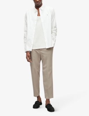 Shop Allsaints Men's White Hawthorne Slim-fit Stretch-cotton Shirt