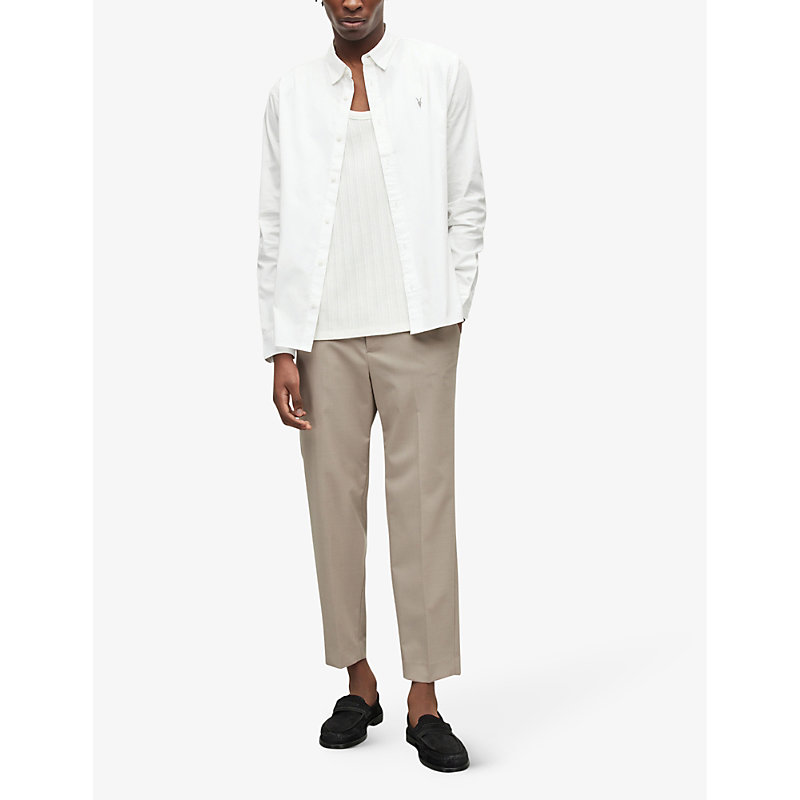 Shop Allsaints Men's White Hawthorne Slim-fit Stretch-cotton Shirt