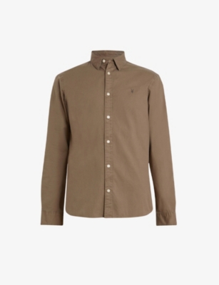 Allsaints Hawthorne Stretch Cotton Button-up Shirt In Muted Brown
