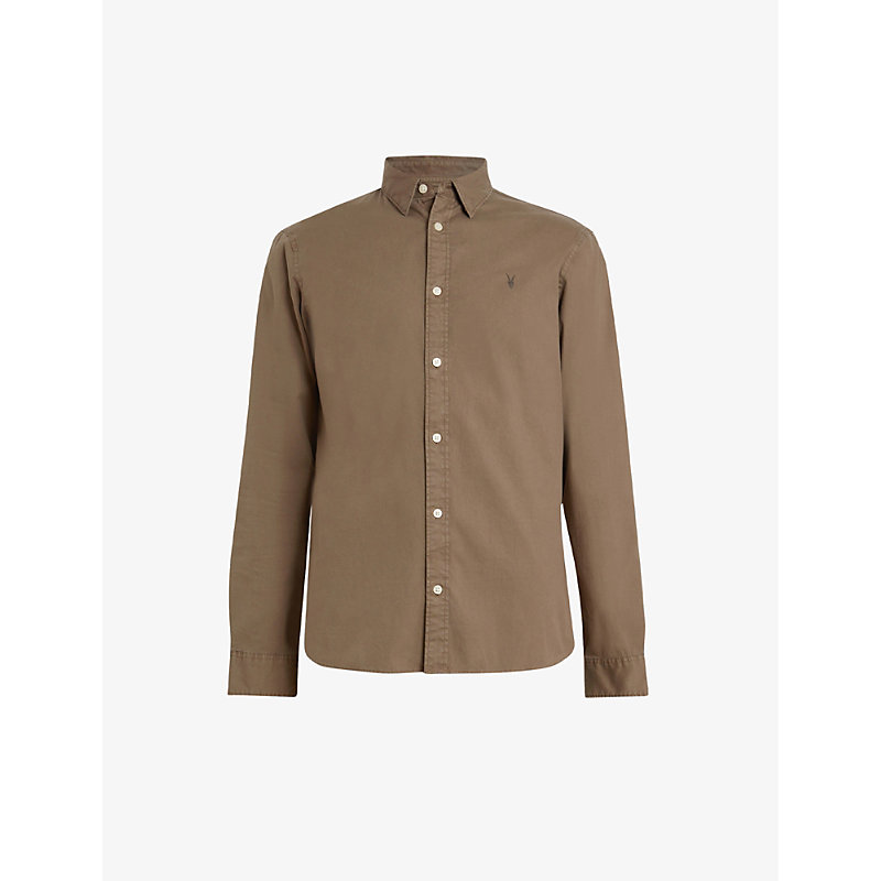 Allsaints Hawthorne Stretch Cotton Button-up Shirt In Muted Brown