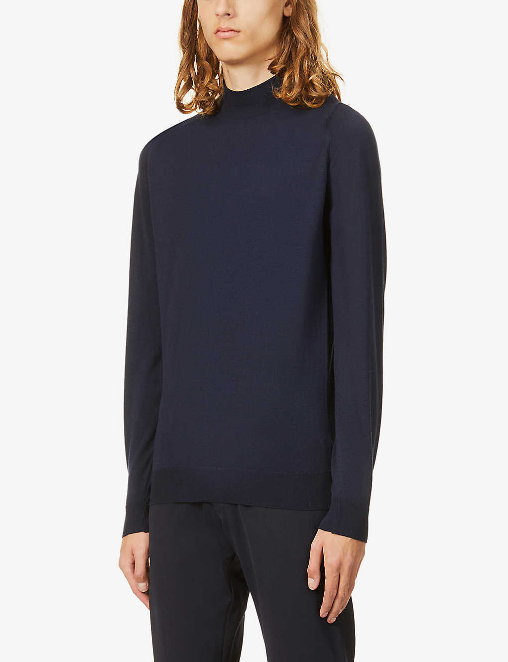 John Smedley Harcourt High-neck Wool Jumper In Midnight John Smedley Harcourt High-neck Wool Jumper In Midnight